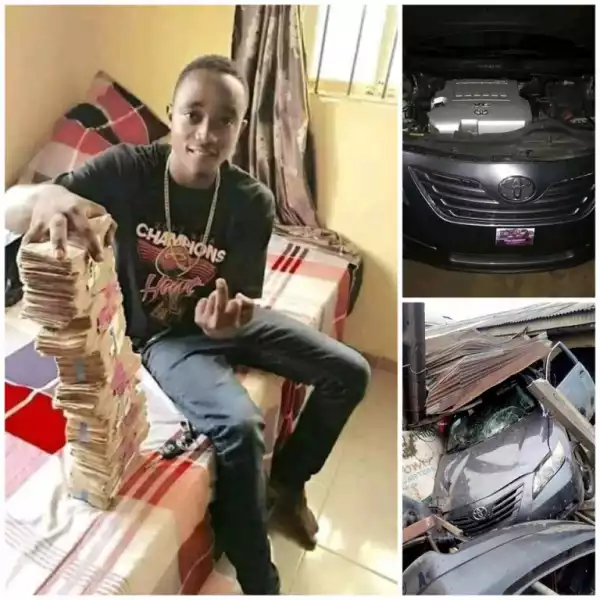 Boy Flaunts Cash Before Buying New Car, Crashes It In A Building A Day After (Photo)